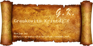 Greskovits Kristóf névjegykártya